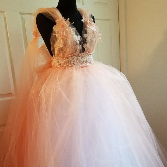 SAMPLE GOWN ONLY- LARISSA Blush Peach Ivory Nymph Wedding Ballgown
